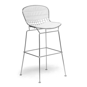 Tolland 30.5'' Bar Stool - Chrome Steel, White Seat Pad 