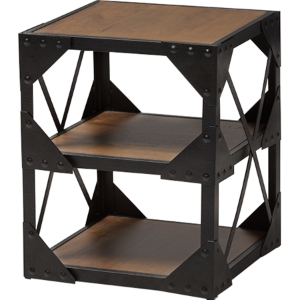 Hudson 2 Shelves Side Table - Antique Black and Brown 