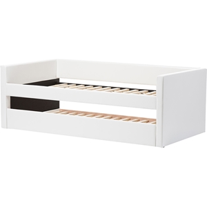 Risom Faux Leather Twin Daybed - Trundle Bed, White 