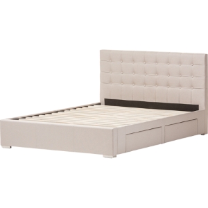 Rene Fabric 4 Drawers Storage Platform Bed - Button Tufted, Brown 