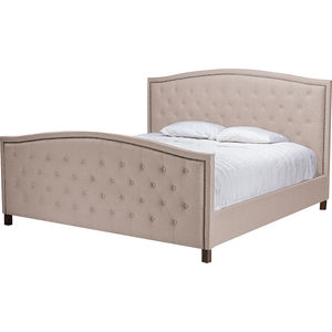Jessie Button Tufted King Bed - Nailhead, Light Brown 