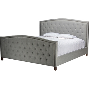 Jessie Button Tufted King Bed - Nailhead, Gray 
