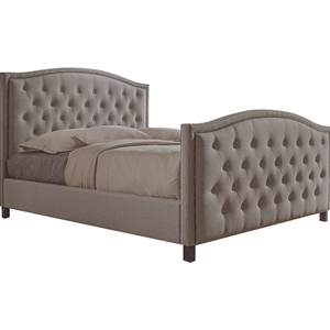 Fawner Fabric Upholstered Queen Bed - Button Tufted, Light Brown 