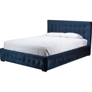 Morgan Velvet Platform Bed - Button Tufted, Blue 