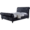 Castello Velvet Upholstered Sleigh Bed - Faux Crystal Buttoned, Black - WI-CF8539-BLACK