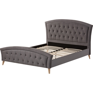 Hannah Upholstered Platform Bed - Gray, Button Tufted 