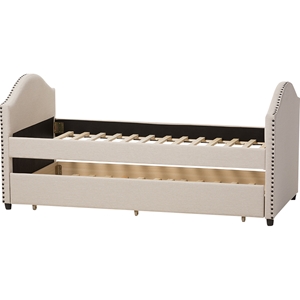 Alessia Upholstered Daybed - Guest Trundle Bed, Beige 