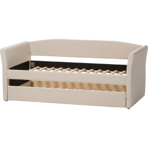Camino Fabric Upholstered Daybed - Guest Trundle Bed, Beige 