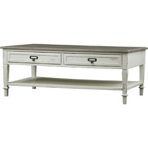 Dauphine 2 Drawers Accent Coffee Table - White, Light Brown 