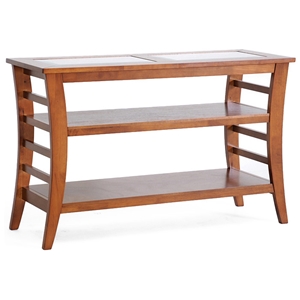 Allison Wood Console Table - Honey Brown, Glass Inlay, 2 Shelves 
