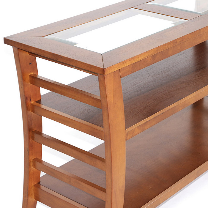Allison Wood Console Table - Honey Brown, Glass Inlay, 2 Shelves | DCG ...