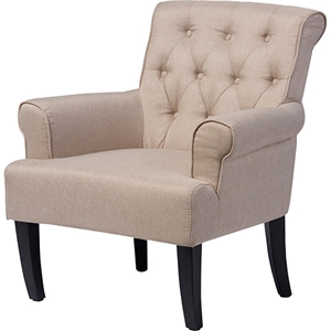 Barret Upholstered Rolled-Arm Accent Club Chair - Button Tufted, Beige 