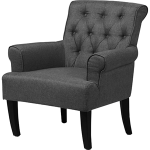 Barret Upholstered Rolled-Arm Accent Club Chair - Button Tufted, Gray 