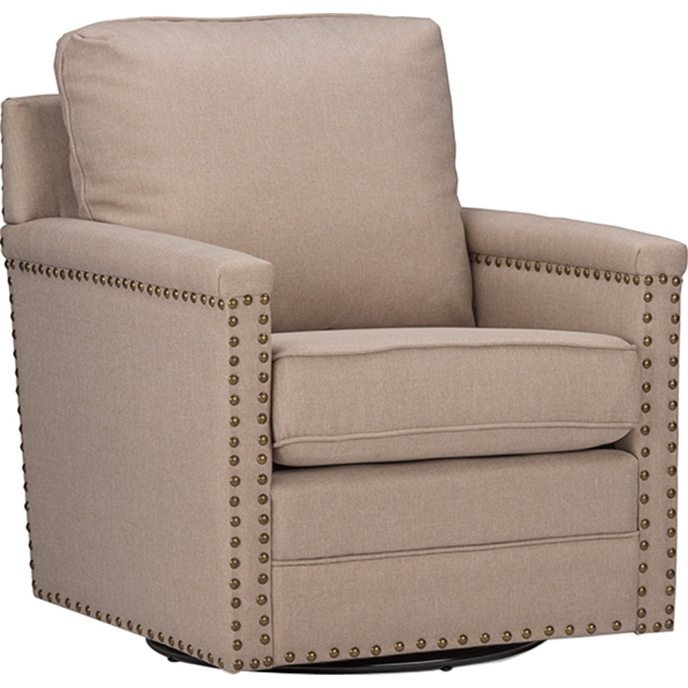 Ashley Upholstered Swivel Armchair - Nailhead, Beige | DCG Stores
