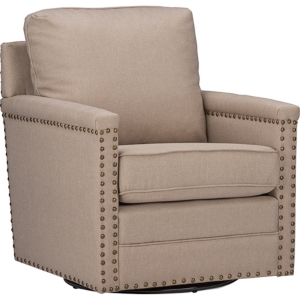 Ashley Upholstered Swivel Armchair - Nailhead, Beige 