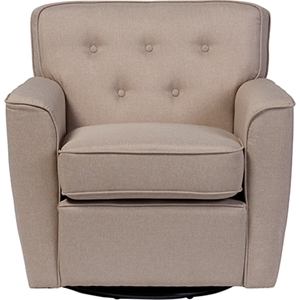 Canberra Fabric Upholstered Swivel Lounge Chair - Button Tufted, Beige 