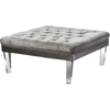 Edna Square Microsuede Upholstered Ottoman Bench - Button Tufted, Gray - WI-DB-190-GRAY