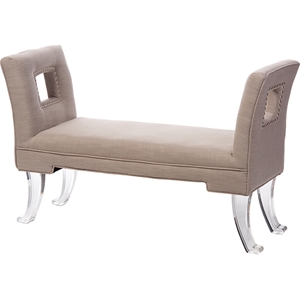 Bessie Linen Upholstered Bench - Flared Arms, Beige 