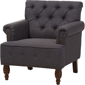 Christa Fabric Upholstered Armchair - Button Tufted, Dark Gray 