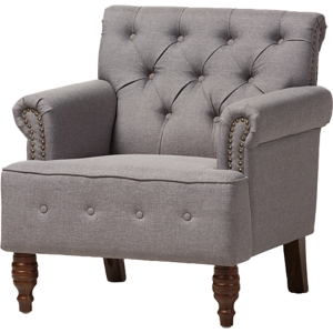 Christa Fabric Upholstered Armchair - Button Tufted, Light Gray 