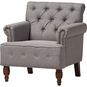Christa Fabric Upholstered Armchair - Button Tufted, Light Gray 