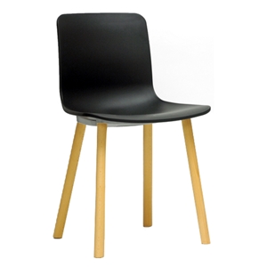 Lyle Modern Dining Chair - Wood Legs, Black Plastic Seat 