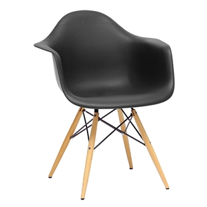 Pascal Mid-Century Modern Plastic Chair - Wood Dowel Legs, Black 