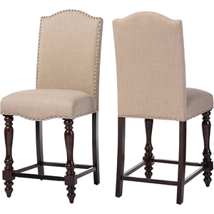 Zachary Upholstered Counter Stool - Brown, Beige (Set of 2) 