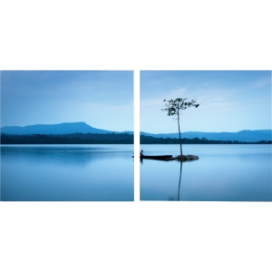 Cerulean Stillness Mounted Photography Print Diptych - Multicolor 