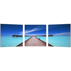 Overwater Bungalow Mounted Photography Print Triptych - Multicolor 