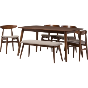 Flora 6-Piece Dining Set - Light Gray, Oak Medium Brown 