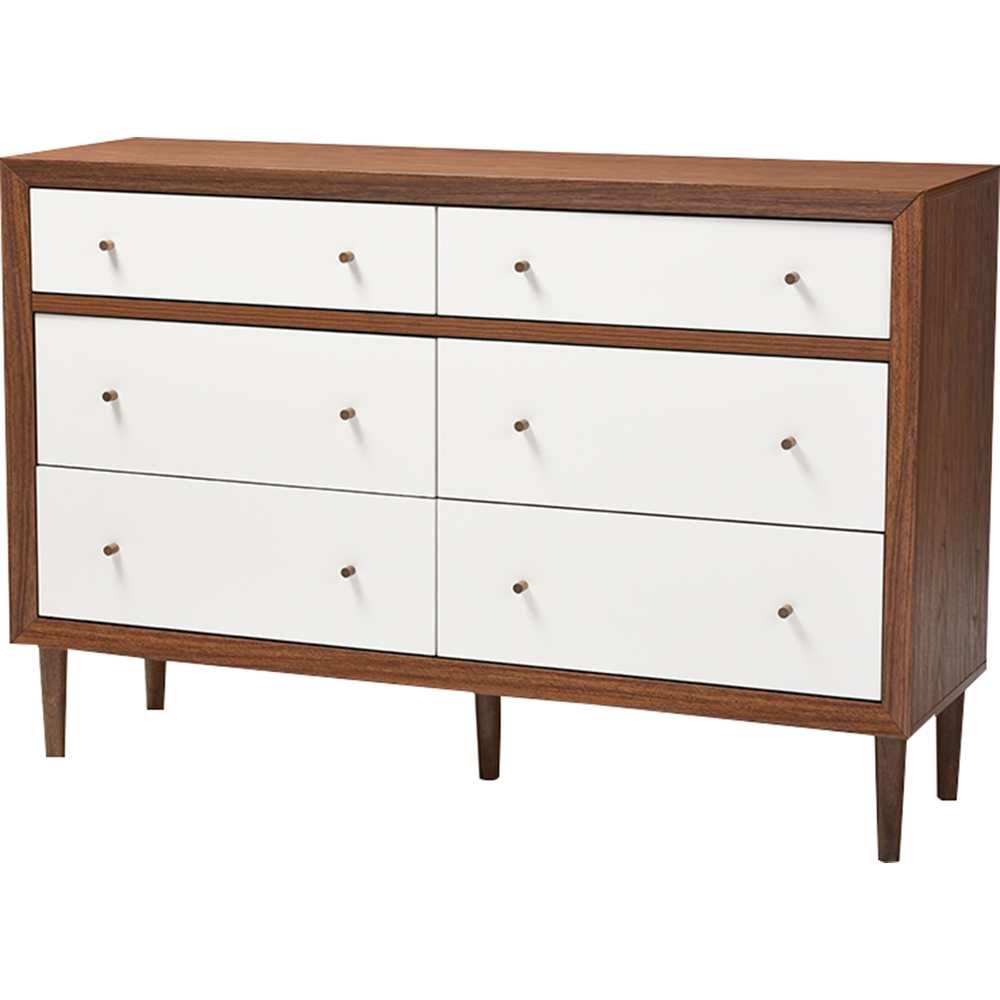 Baxton Studio Harlow Mid-century Modern Scandinavian Style White and Walnut Wood 6-drawer Storage Dresser Baxton Studio Harlow Mid-century Modern Scandinavian Style White and Walnut Wood 6-drawer Storage Dresser