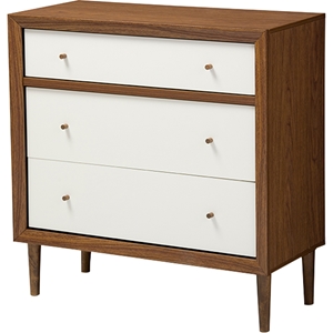 Harlow 3 Drawers Chest - Walnut Brown and White 