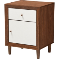 Harlow 1 Drawer Nightstand - Walnut Brown and White