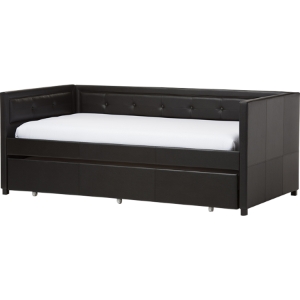 Frank Faux Leather Button Tufted Twin Daybed - Trundle Bed, Black 