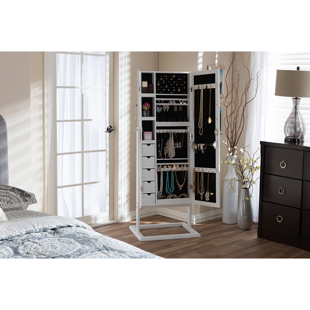 Vittoria Floor Standing Jewelry Armoire Cabinet - Double Doors, White | DCG Stores Vittoria Floor Standing Jewelry Armoire Cabinet - Double Doors, White | DCG Stores