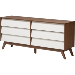 Hildon Wood 6 Drawers Storage Dresser - White and Walnut 