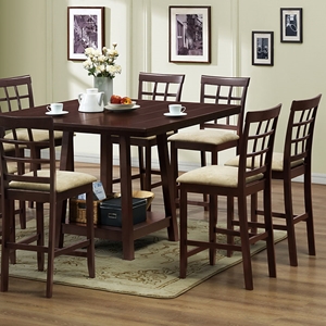 Katelyn 7-Piece Wood Counter Set - Cappuccino Finish, Beige Seat 