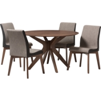Kimberly Round 5-Piece Dining Set - Walnut, Beige and Brown Seat