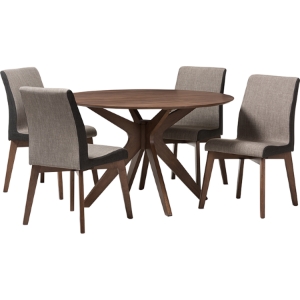 Kimberly Round 5-Piece Dining Set - Walnut, Beige and Brown Seat 
