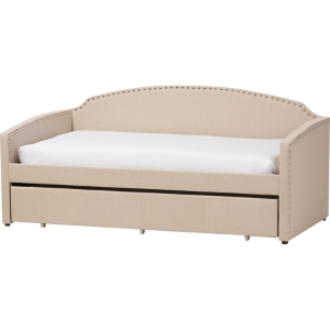 Lanny Nailheads Twin Daybed - Trundle Bed, Beige 