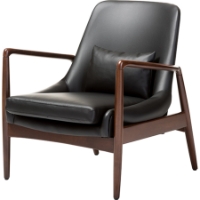 Carter Leisure Accent Chair - Black Faux Leather, Walnut Wood