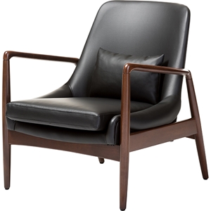 Carter Leisure Accent Chair - Black Faux Leather, Walnut Wood 