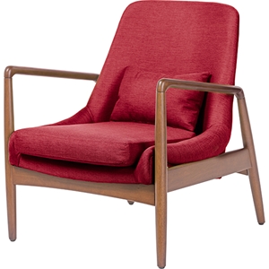 Carter Upholstered Leisure Accent Chair - Red Fabric, Walnut Wood 
