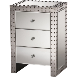 Azura 3 Drawers Nightstand - Silver Mirrored 