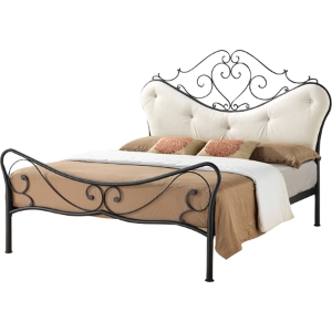Alanna Metal Full Platform Bed - Black Frame, Beige Headboard 
