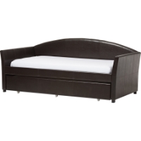 London Faux Leather Twin Daybed - Roll-Out Trundle Bed, Brown