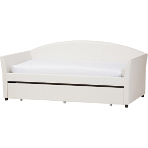 London Faux Leather Twin Daybed - Roll-Out Trundle Bed, White 
