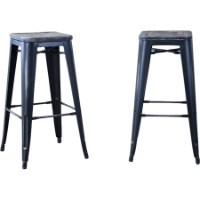 French Backless Bar Stool - Antique Black (Set of 2)