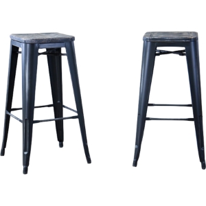 French Backless Bar Stool - Antique Black (Set of 2) 